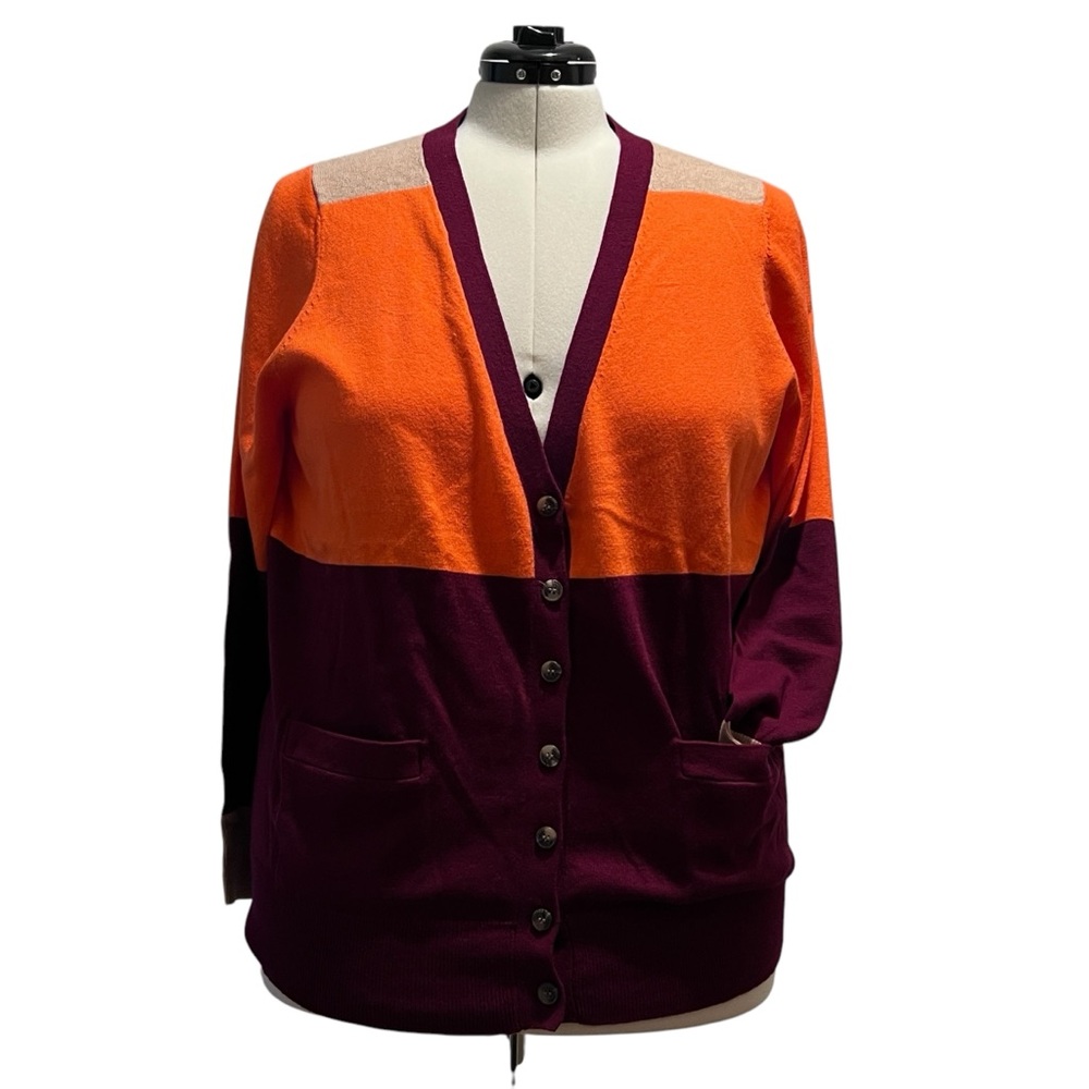 NWT JCPENNEY Cashmere Blend color block cardigan sweater. Sz 2X.